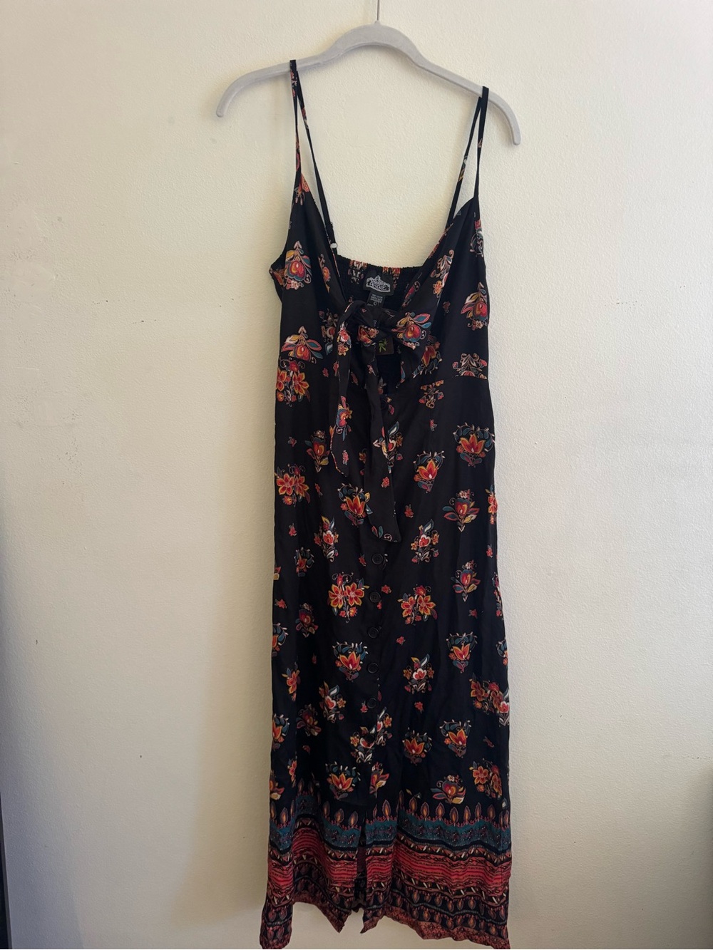 Angie Black Maxi Dress with Red Floral Tie-Front